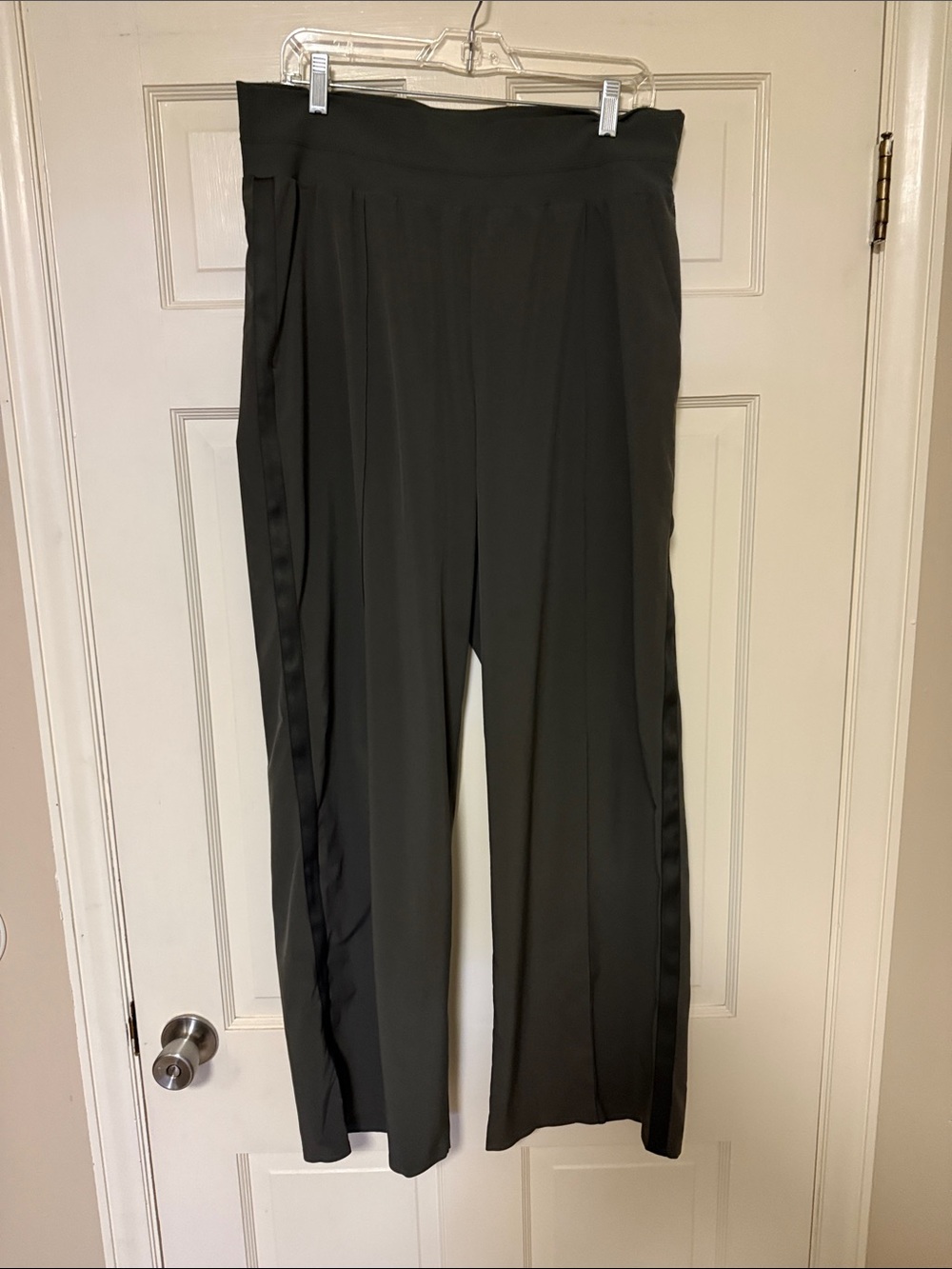 Athleta Dark Green Wide-Leg Tuxedo Stripe Pants